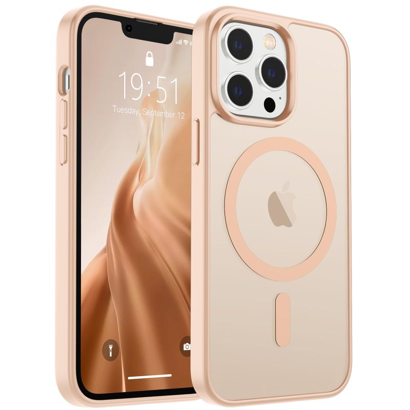 Photo 1 of SUPFINE Magnetic for iPhone 13 Pro Case (Compatible with Mag Safe) (Military Grade Drop Protection) Slim Translucent Matte Shockproof with Anti-Fingerprint Phone Case, Sand Pink