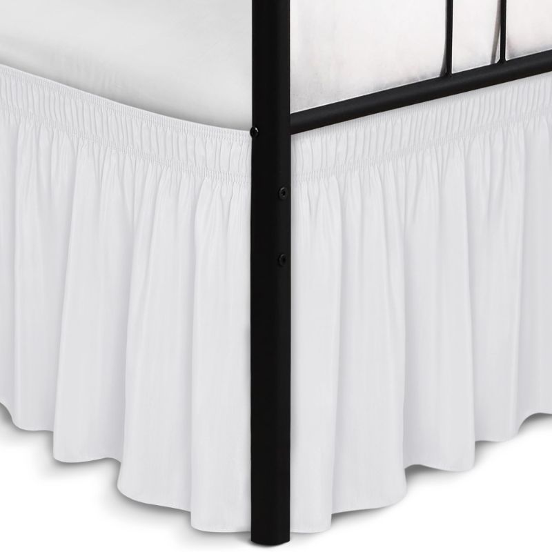 Photo 1 of Biscaynebay Wrap Around Bed Skirts with Split Corners for Full Beds 21" Drop, White Adjustable Elastic Dust Ruffles Easy Fit Wrinkle & Fade Resistant Silky Luxurious Fabric Machine Washable