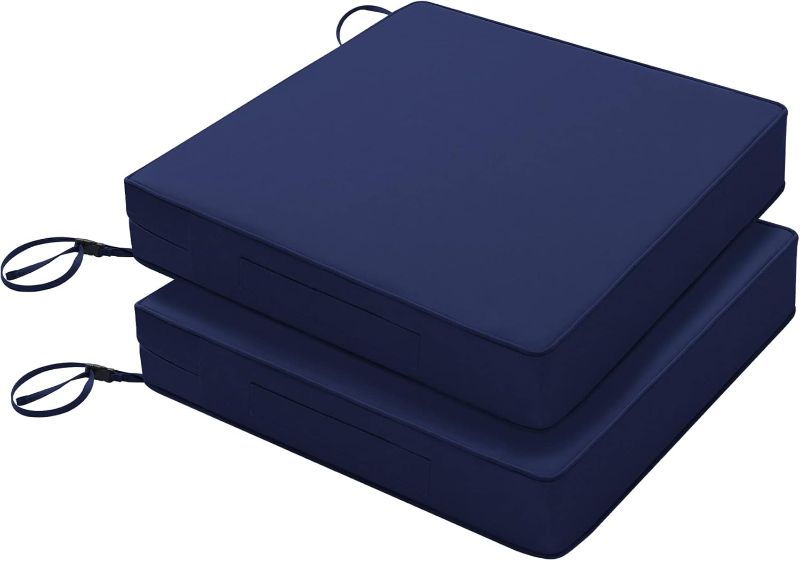 Photo 1 of Favoyard Patio Chair Cushions 19 x 19 x 3 Inch Waterproof Outdoor Seat Cushions for Patio Furniture 3-Year Color Fastness Garden Sofa Couch Pads with Handle & Adjustable Straps Set of 2, Blue
