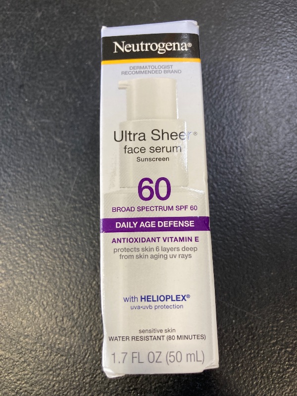 Photo 1 of Neutrogena Ultra Sheer Face Sunscreen with Vitamin E & SPF 60, Sunscreen for Face with Broad Spectrum UVA/UVB Protection, Fragrance-Free, Oxybenzone-Free, Water-Resistant (80 minutes), 1.7 Fl Oz