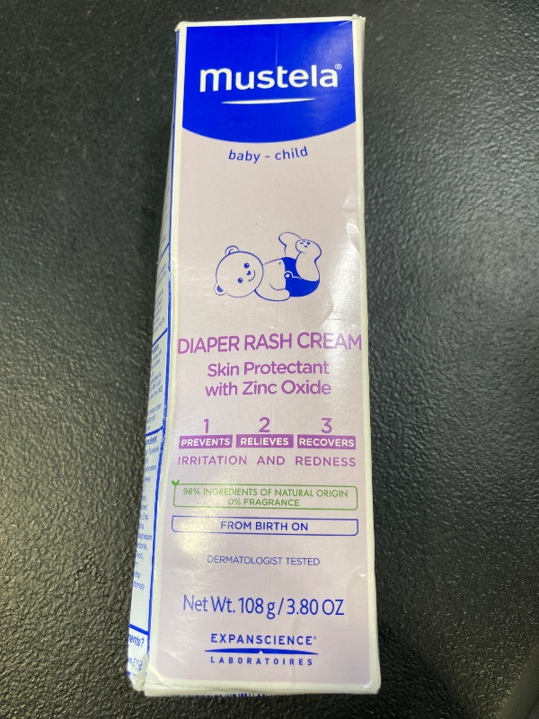 Photo 1 of Mustela-Baby Diaper Rash Cream 123 - Skin Protectant with Zinc Oxide - Fragrance Free & Paraben Free - with 98% Natural Ingredients - 3.8 Oz, White