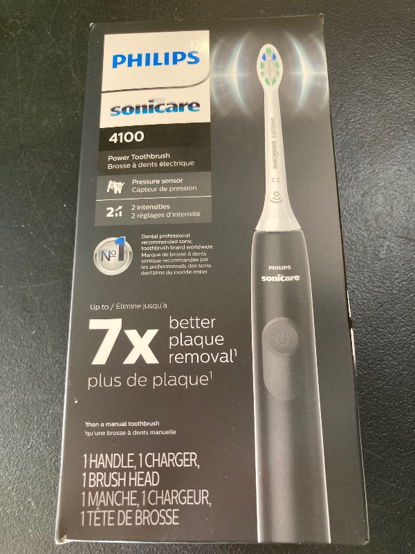 Photo 1 of Philips Sonicare 4100 Rechargeable Electric Toothbrush, with Pressure Sensor, 2 Intensity Settings, SmarTimer and QuadPacer, 14-Day Battery Life, Black, Model HX3681/24