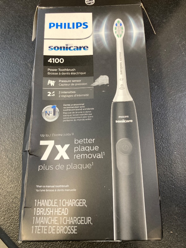 Photo 1 of Philips Sonicare 4100 Rechargeable Electric Toothbrush, with Pressure Sensor, 2 Intensity Settings, SmarTimer and QuadPacer, 14-Day Battery Life, Black, Model HX3681/24