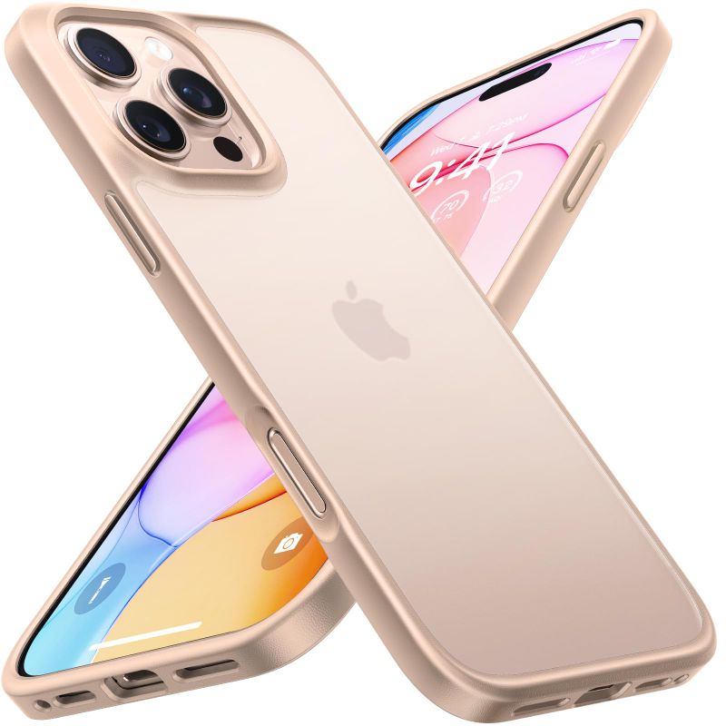 Photo 1 of TORRAS Guardian Shockproof for iPhone 16 Pro Case, [4X Military-Grade Test Protection], Anti-Scratch DIY-Buttons Translucent Matte Slim Thin Hard Back Case for iPhone 16 Pro, Desert Titanium