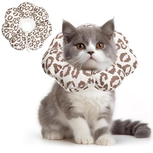 Photo 1 of ComSaf Cat Cone Collar Soft - E Cat Collar Cones to Stop Licking After Surgery, Recovery Elizabethan Collar for Cats, Soft Cat Cone for Small Cats Kitten, Waterproof & Lightweight, Brown Leopard, S
