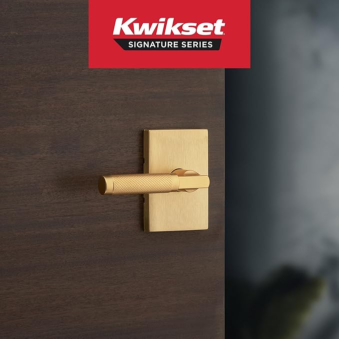 Photo 1 of Kwikset Prava Interior Passage Door Knurled Handle, Lever for Closet and Hallway Doors, Reversible Non-Locking Handle Lever, Satin Brass, with Microban Protection 1 Pcs