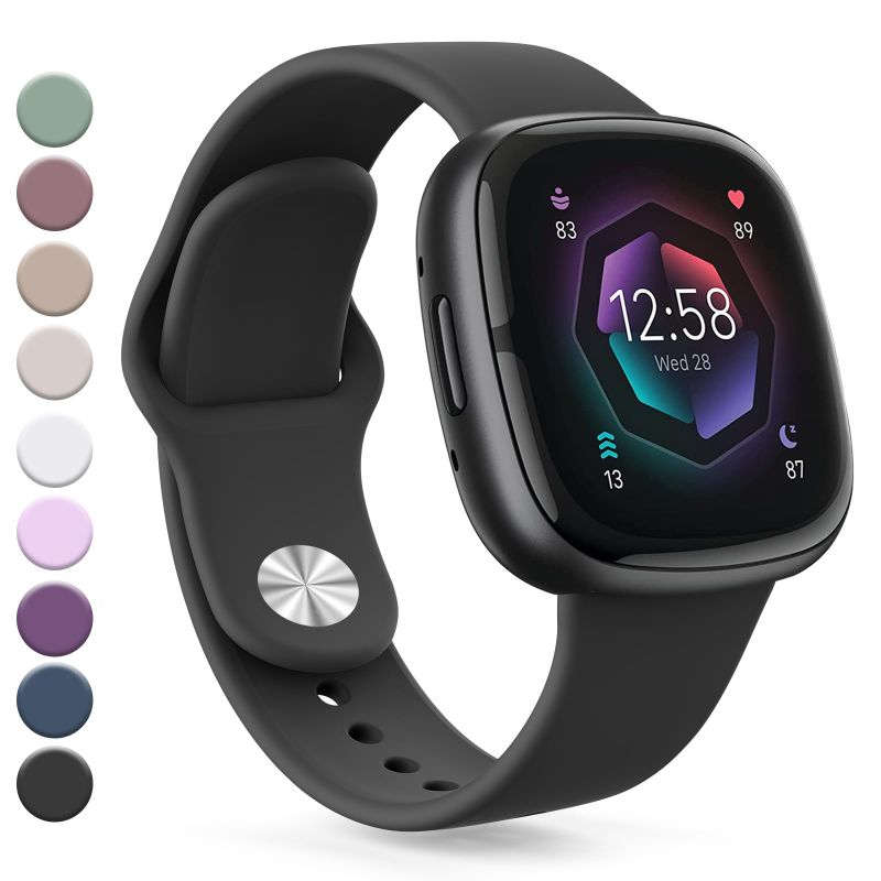 Photo 1 of Vanjua Band Compatible with Fitbit Sense 2 / Sense Bands, Fitbit Versa 4 / Versa 3 Bands Women Men, Soft Silicone Replacement Strap for Fitbit Sense 2 / Versa 4 Smart Watch (Large, Black)