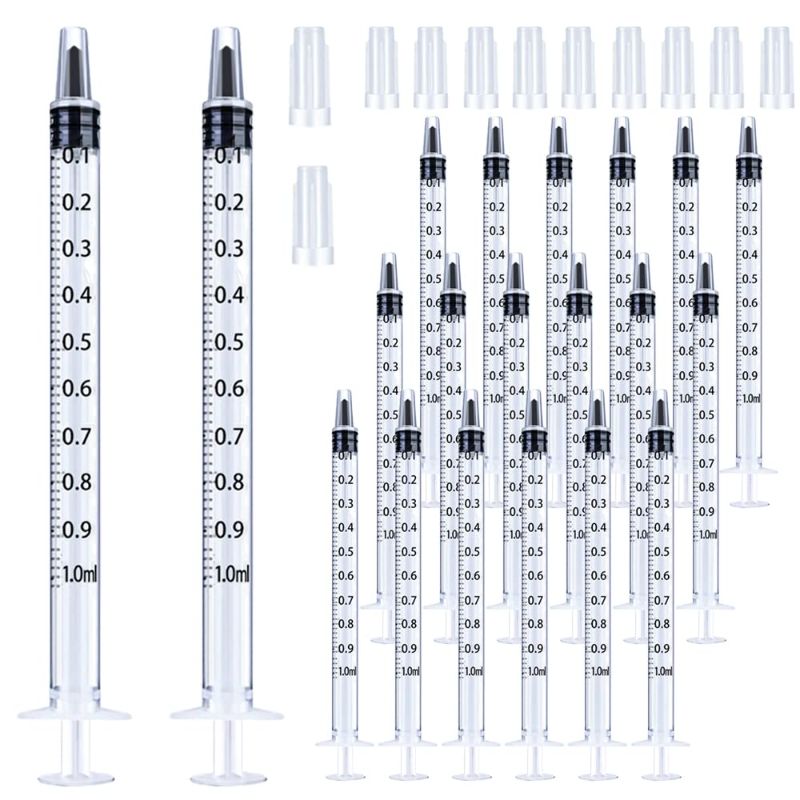Photo 1 of 20 Pack 1ml Syringe with Cap for Liquid, 1cc Plastic Small Syringes with Cover, Non-Sterile, No Needle