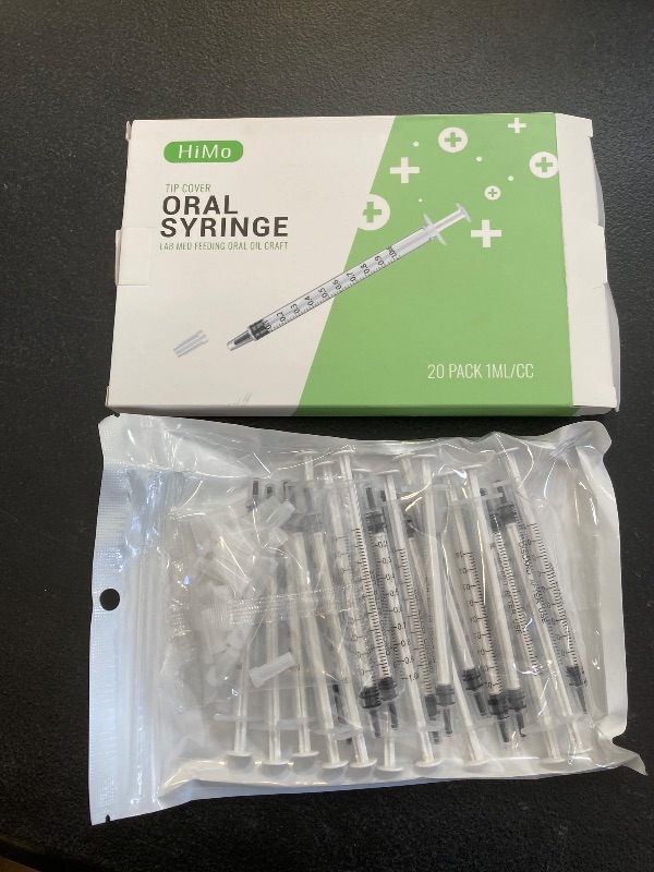 Photo 1 of 20 Pack 1ml Syringe with Cap for Liquid, 1cc Plastic Small Syringes with Cover, Non-Sterile, No Needle