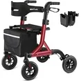 Photo 1 of Rollator Walkers for Seniors with Seat,8" Front Wheel,Foldable Rollator Walker,Equipped with Shopping Bag,Height-Adjustable Seat,Supports up to 300 lbs(Red-Standard Version)