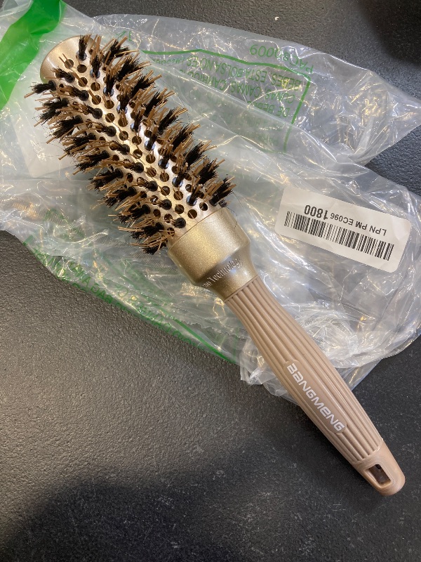 Photo 1 of BANGMENG Round Barrel Anti-Static Hair Brush with Boar Bristles, Nano Thermal Ceramic Ionic Tech | For Extra Shine | Protect Hair, Enhance Texture, For Straightening & Drying (1 1/4 inch)