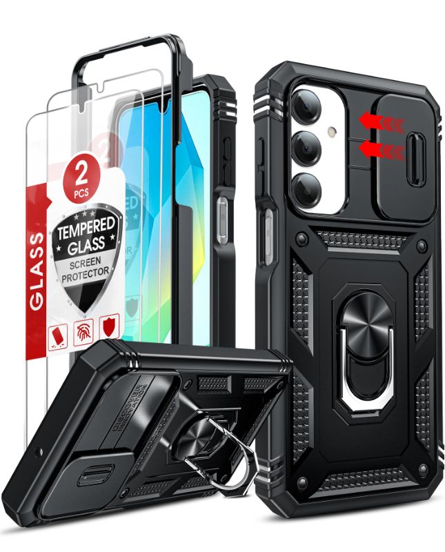 Photo 1 of LeYi for Galaxy A16-5G Phone Case: Galaxy A16 5G Screen Protector [2 Packs] with Camera Cover, Military-Grade Heavy Duty Protection Cell Android Basic Funda para Samsung Galaxy A 16 5G Phone, Black