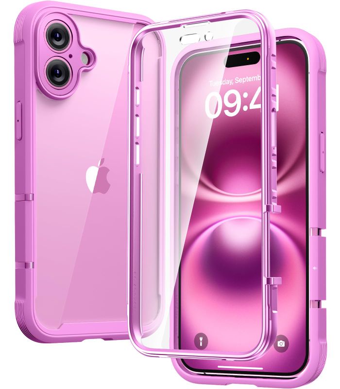 Photo 1 of Diaclara Designed for iPhone 16 Case, Full Body Rugged Case with Built-in Touch Sensitive Anti-Scratch Screen Protector, Upgraded [Full Camera Protection] for iPhone 16 6.1" (Pink)