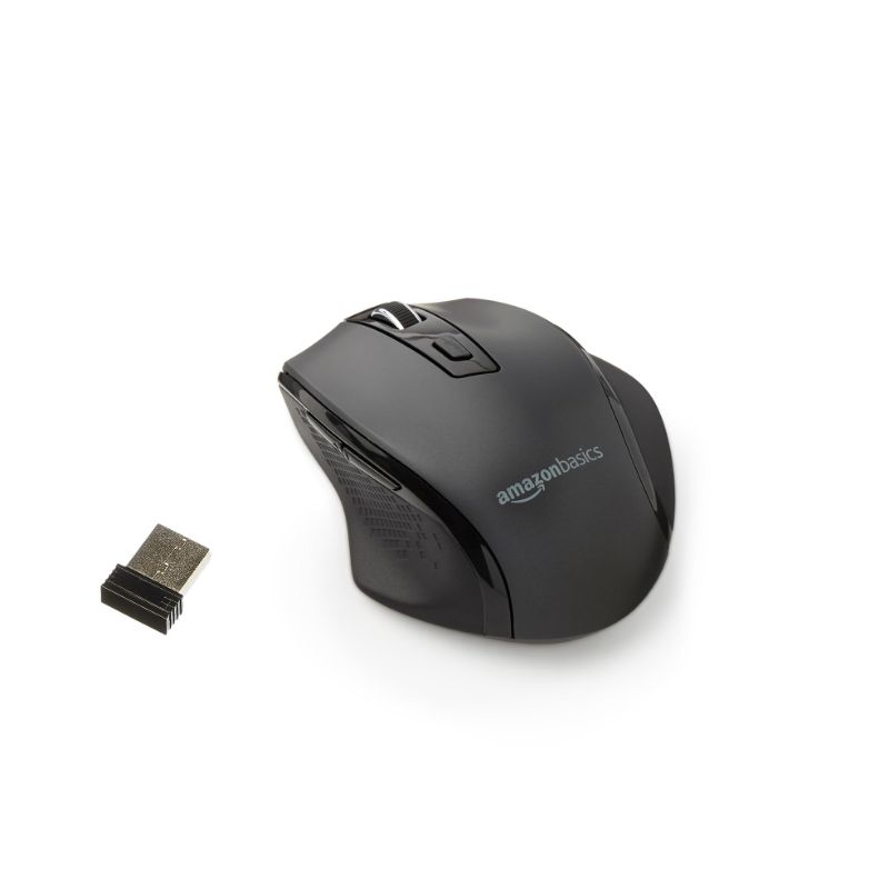 Photo 1 of Amazon Basics Computer Mouse Wireless, Ergonomic, 2.4 GHz Optical, DPI Adjustable, Compatible With PC, Mac, Laptop, Black