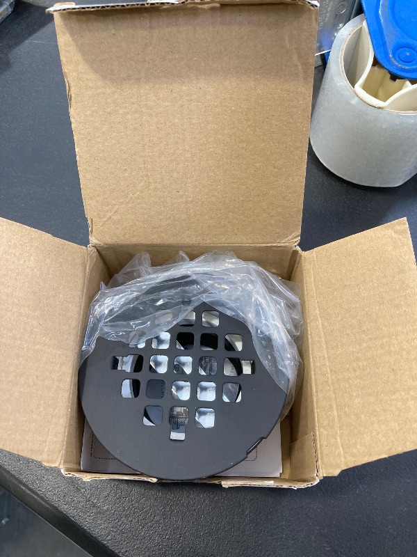 Photo 1 of Black No Caulk Shower Drain, Welsan PVC Compression Shower Floor Drain with 4-1/4" Stainless Steel Round Grid Strainer Cover, Matte Black