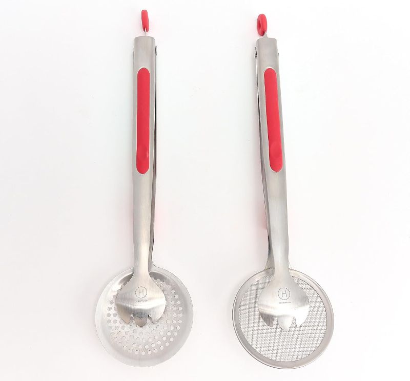 Photo 1 of Set of 2 Stainless Steel Tong Strainers Model K90318 (Red)
