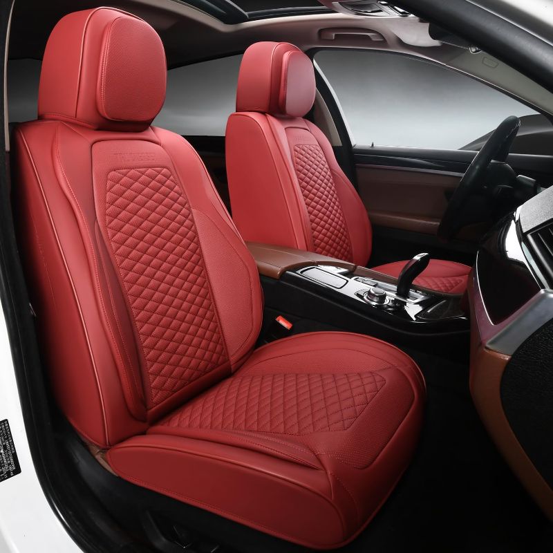 Photo 1 of 2 Packs Car Seat Covers Leather Car Seat Covers Universal Seat Covers for Car, SUV,Truck (Burgundy)
