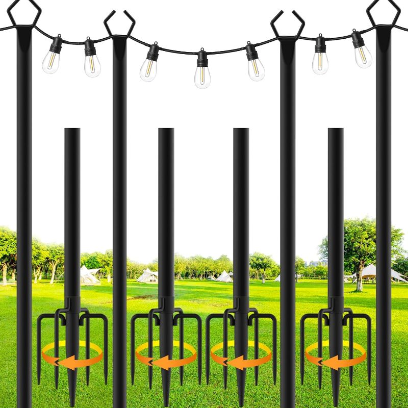 Photo 1 of 4 Pack String Light Poles,10 Ft Metal Poles with Fork for Outdoor String Lights,Outdoor Light Poles with Fork,Poles/Post/Stand for Outside,Patio,Deck,Backyard,Garden Wedding,Party
