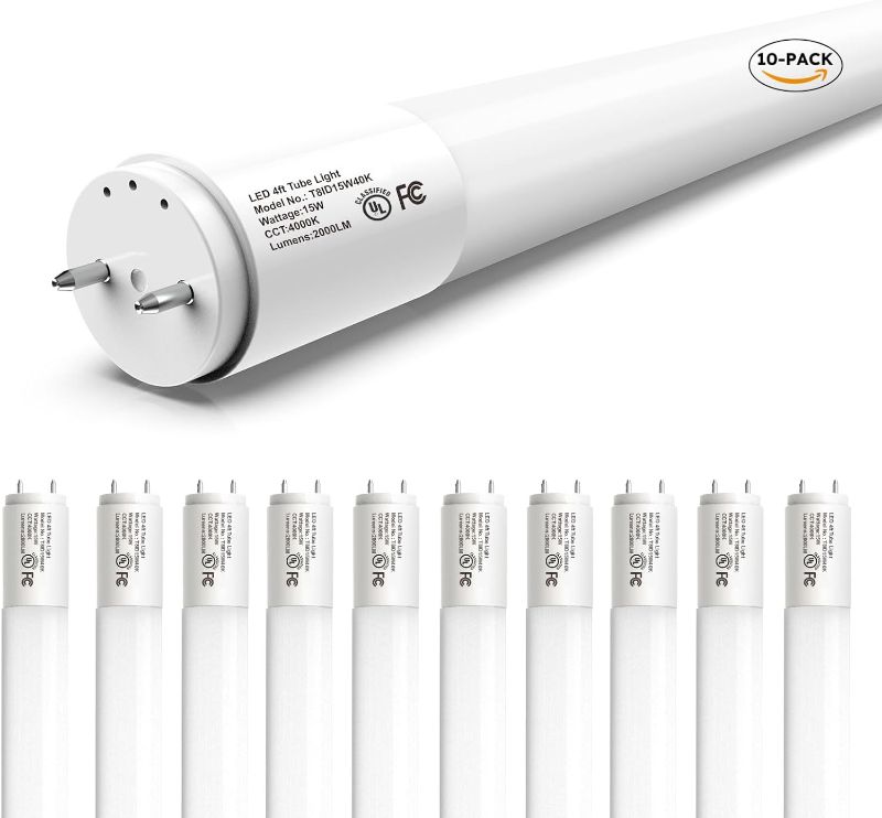 Photo 1 of 10-Pack T8 LED Bulbs 4 Foot, LED Fluorescent Tube Replacement, 4ft LED Tube Light 4000K Daylight, Ballast Bypass, High Lumen, Energy Efficient, Single Ended Power, Frosted Lens, UL
