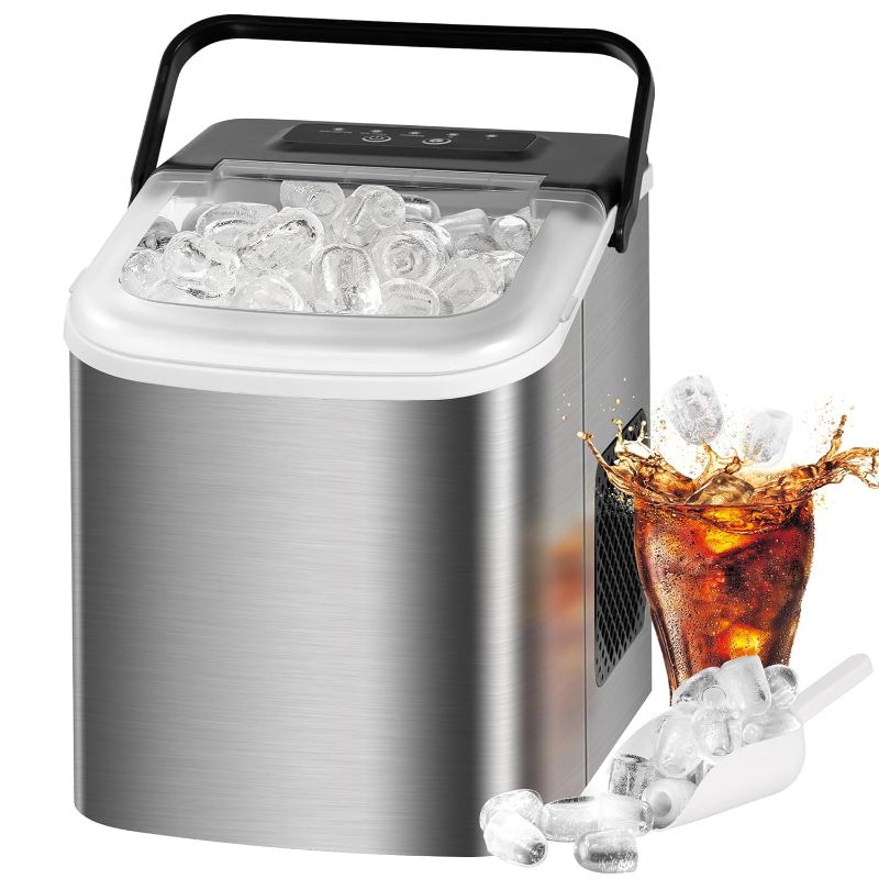 Photo 1 of MAXEVE Ice Maker Countertop, 34LBs/24H Ice Machine, 2 Bullet Size, Fast Making 9Cubs in 5 Mins, Portable Ice Maker Machine with Self Cleaning, Ice Basket, Ice Scoop for Home/Office/Bar (Silver)
