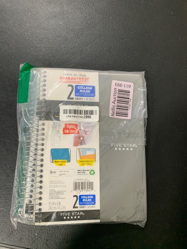 Photo 1 of Five Star Spiral Notebook, 2 Subject, College Ruled Paper, 6" x 9-1/2", 80 Sheets, Fights Ink Bleed, Water Resistant Cover, Gray (840029AA3-ECM)