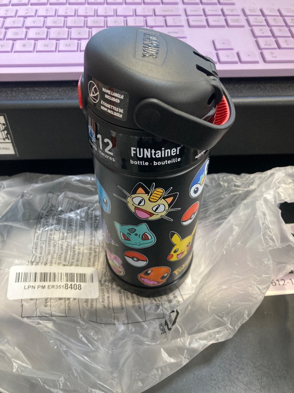 Photo 1 of THERMOS FUNTAINER Water Bottle with Straw - 12 Ounce - Kids Stainless Steel Vacuum Insulated Water Bottle with Lid, Pokémon