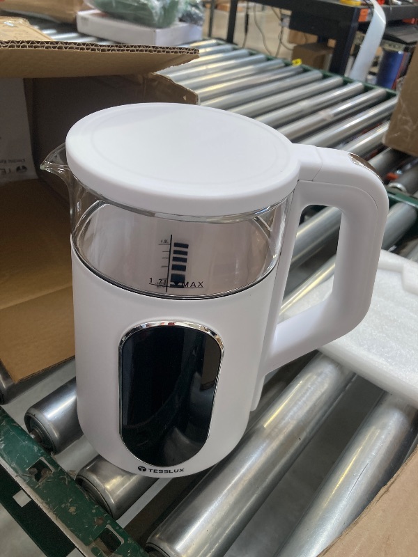 Photo 1 of Tesslux Electric Kettle, 1500W Fast Boiling Glass Water Kettle with Temperature Control, 1.7L Cordless Stainless Steel Base, Keep Warm & Auto Shut-Off, BPA-Free, White