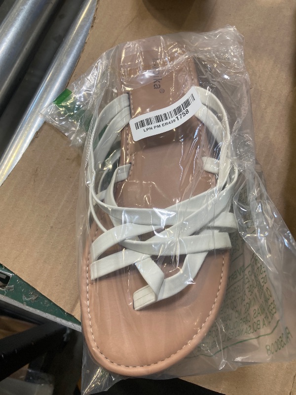 Photo 1 of Luoika Women's Wide Width Flat Sandals, Flip Flop Slides Sandal Casual Strapy Sandal Slip on Summer Beach Shoes for Women.190102,White,11.5XW