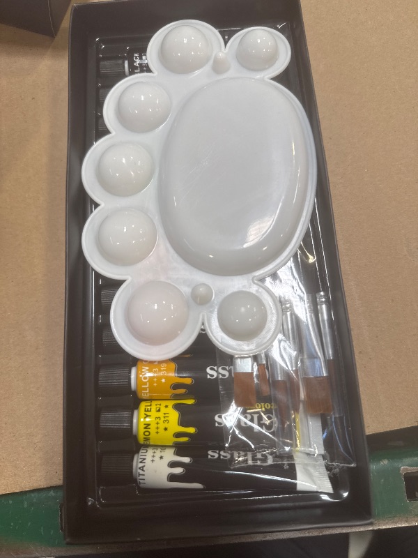 Photo 1 of Colorful Acrylic Glass Paint Set with 6 Brushes, 1 Palette, 12 Colors Stain Glass Paints for Wine Glass, Waterproof Acrylic Enamel Paint Kit to Create Translucent Arts on Porcelain, Window & Ceramic