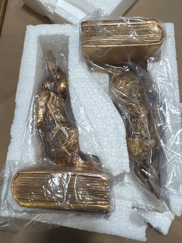 Photo 1 of Book Ends for Shelves to Hold Books Hevay Duty,Decorative Bookends for Bookshelf Décor,Cute Animal Rabbit Book Stopper Easter Bunny Statues for Home, Office Desk, Living Room Decoration,1 Pair (Gold)