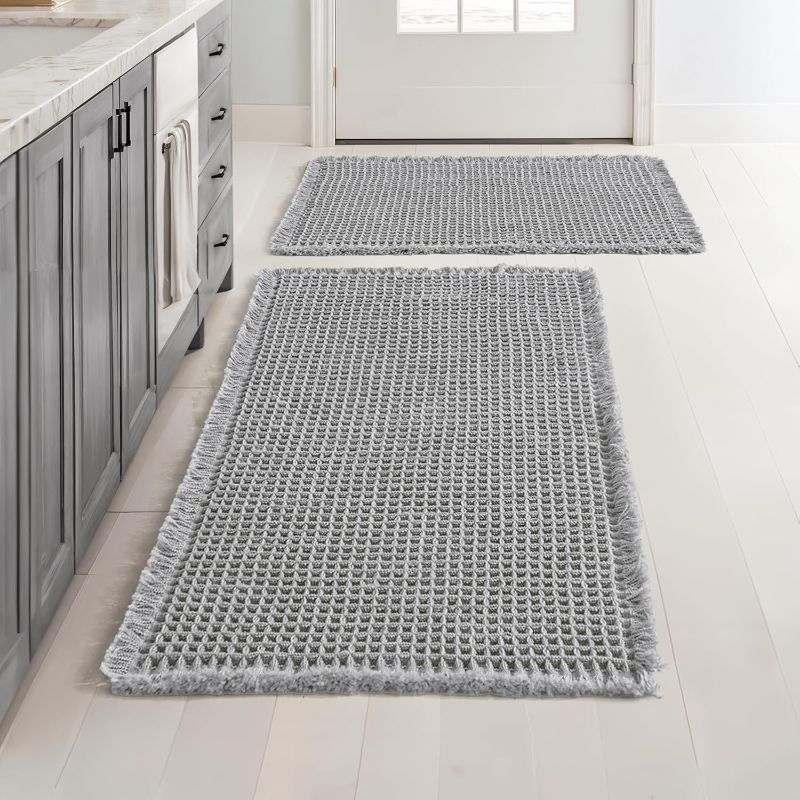 Photo 1 of  Set of 2 Waffle Bathroom Rugs, , Light Grey