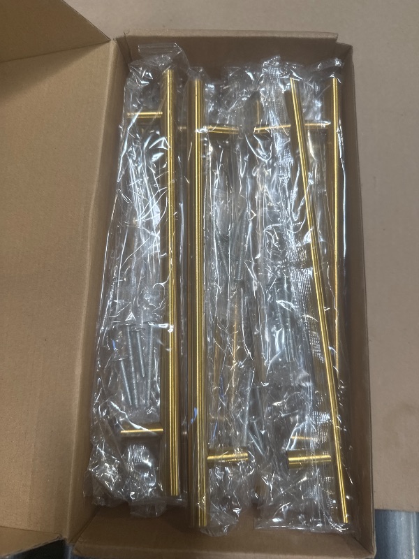 Photo 1 of goldenwarm 25Pcs Brushed Brass Kitchen Cabinet Hardware Handle 1/2" Diameter T Bar Handles Furniture Gold Door Drawer Pulls Knobs Hole Spacing 192mm 7-1/2in
