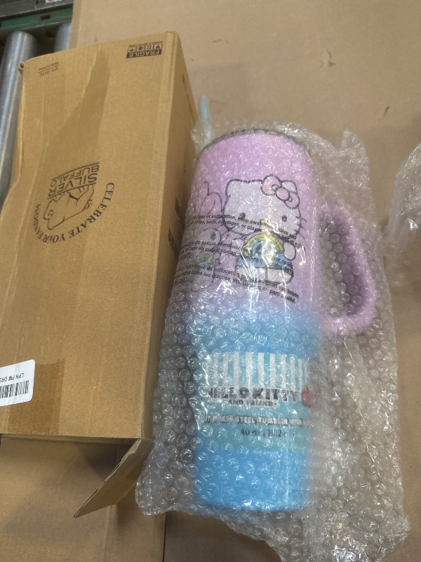 Photo 1 of Silver Buffalo Sanrio Hello Kitty and Friends Featuring My Melody, Kuromi, and Pompompurin Rainbow Ombre Stainless Steel Tumbler with Handle and Straw, Fits in Standard Cup Holder, 40 Ounces