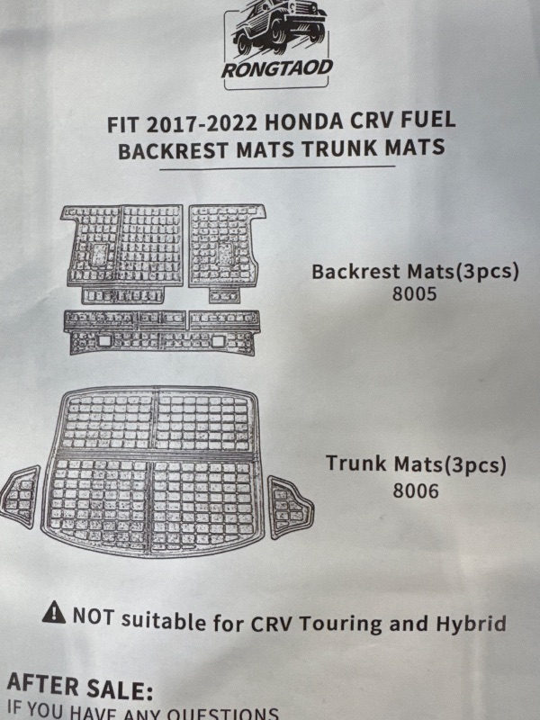Photo 1 of Rongtaod 2017-2022 Honda CRV Fuel Backrest Trunk Mats 