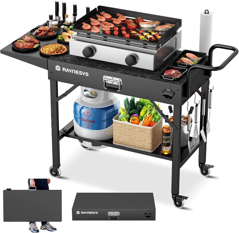 Photo 1 of Outdoor Grill Table, Blackstone Griddle Stand, 440lbs Folding Grill Cart, Pizza Oven Table Stand for Onni,Food Prep Table with Wheels for Outdoor BBQ Camp Ninja Woodfire Grill Stand, 31" W x 17" D
