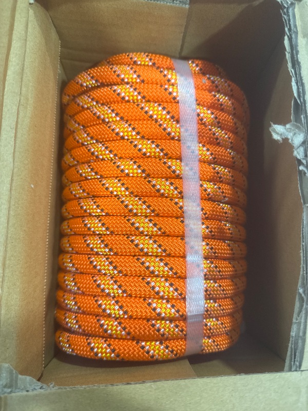 Photo 1 of Double Braided Polyester Rope (1/2 in x 100 ft), High Strength Outdoor Climbing Rope, Strong Arborist Ropes for Rock Hiking Camping Construction Climbing Swing Sailing, Orange

