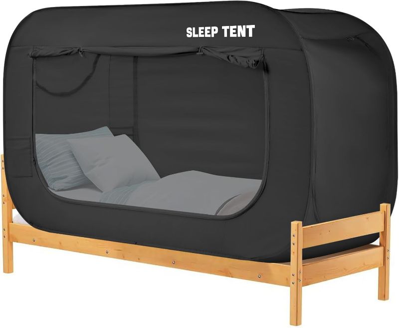 Photo 1 of Bed Canopy Bed Tent Dream Tents Privacy Space Twin Size Sleeping Tents Indoor Pop Up Portable Frame Curtains Breathable With Mosquito Mesh Window for Kids and Adult (Mattress Not Included)Black
