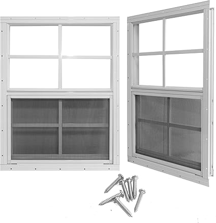Photo 1 of Yuzzy 12" x 18" Shed Windows with Tempered Glass and Fiberglass Screen, 2 Pack Small Sliding Windows for Shed, Chicken Coop, Playhouse, Household, Garage, Barns (White)