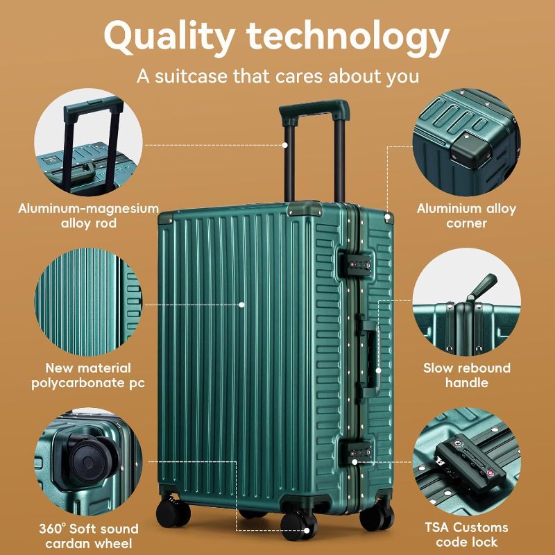Photo 1 of ROAMING Zipperless Luggage Airline Approved with Aluminum Frame, Lightweight PC Hardside Luggage with Spinner Wheels, Metal Travel Luggage with Double TSA Locks, Carry On 20 Inch, Dark Night Green
