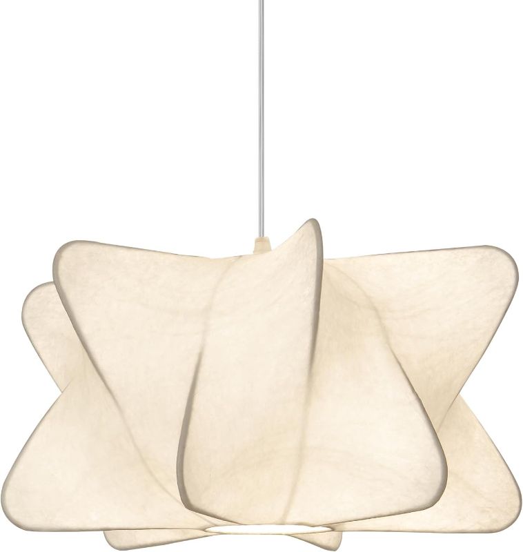 Photo 1 of 19.7inch Large Silk Pendant Light, White Single Head Chandelier Lights Coastal Hanging Llight Fixtures for Living Room Dining Room Bedroom Restaurant

