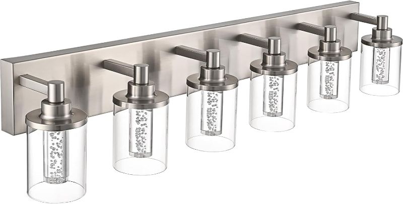 Photo 1 of 6-Light Bathroom Vanity Light,Brushed Nickel Integrated LED Modern Bathroom Light Fixtures Over Mirror, Dimmable LED Vanity Light with Crystal Bulb Clear Glass Shade Built-in LED Bulbs Included

