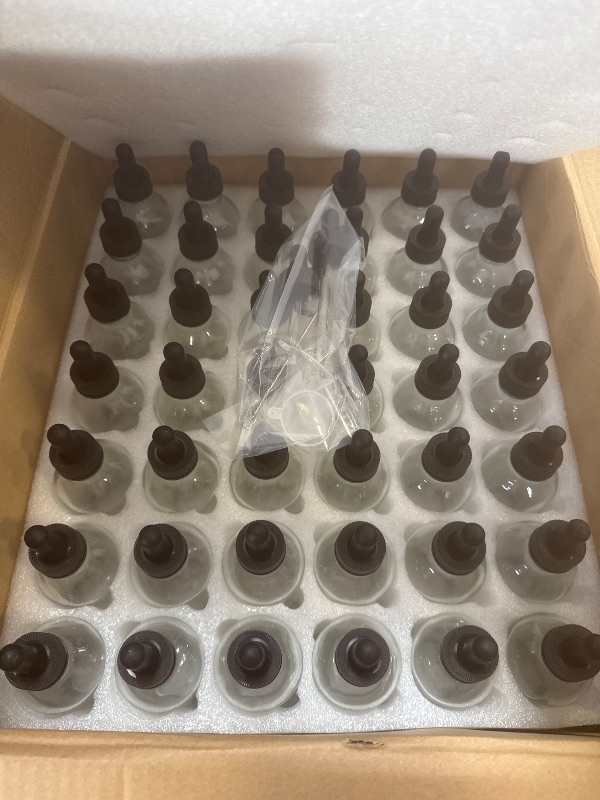 Photo 1 of 42 Pack 4oz Clear Glass Bottles with Glass Eye Droppers for Essential Oils, Perfumes & Lab Chemicals (Brush, Funnels, 3 Extra Droppers, 48 Pieces Labels & 30ml Measuring Cup Included)
