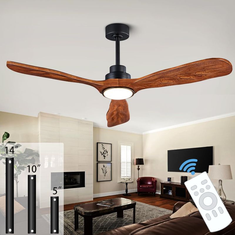 Photo 1 of Ceiling Fans with Lights and Remote,52 Inch Unique Wood Ceiling Fan with Noiseless Reversible DC Motor,3 Blades,3 Downrods, for Farmhouse,Patio Living Room,Bedroom,Office,Indoor Outdoor(Black+Walnut)
