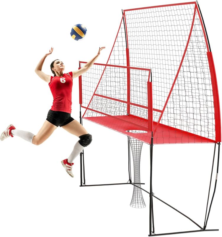 Photo 1 of Volleyball Training Equipment Net, 8 X 11 FT Adjustable Volleyball Practice Net Station, Volleyball Spike Trainer for Indoor and Outdoor, Perfect for Team or Solo Training, Home Volleyball Net
