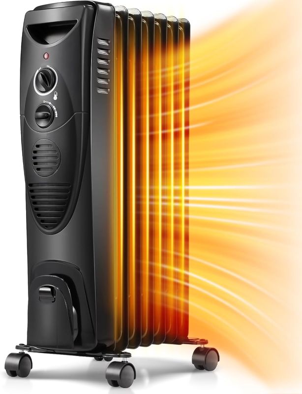 Photo 1 of Kismile Portable Electric Radiator Heater, Oil Filled with 3 Heat Settings, Adjustable Thermostat, Overheat & Tip-Over Protection For Indoor Use, 1500W (Black)
