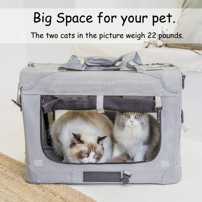 Photo 1 of Extra Large Cat Carrier Soft Sided, Portable Small Dog Carrier for 2 Cats, 24"x16.5"x16" Car Travel Folding Comfortable Design Grey