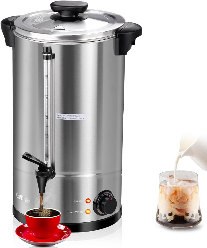 Photo 1 of Coffee Urn 100 Cup 16L Large Coffee Maker Double Wall Insulation with Temperature Control Commercial Stainless Steel Hot Water Urn, 1500W, 16L Warm
