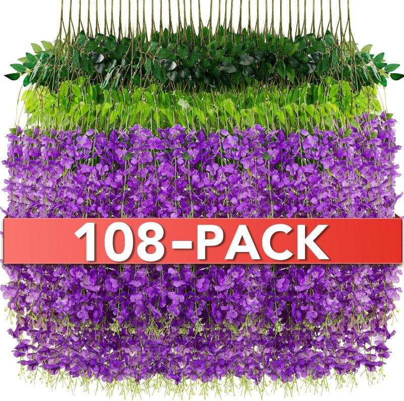 Photo 1 of Wisteria Hanging Flowers,Hanging Flowers,Wisteria,Fake Hanging Flowers,Fake Wisteria,Hanging Flowers for Decoration, Wedding, Garden, Wall Decoration,3.6 feet Long(108,Purple)
