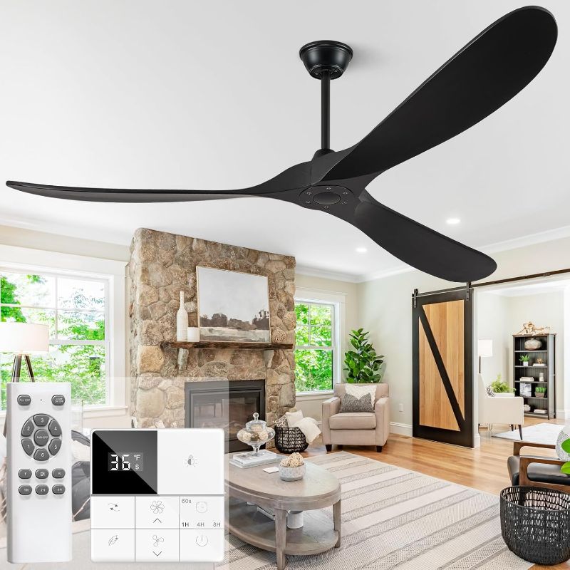 Photo 1 of Eliora 60" Wood Ceiling Fan - No Light, Remote & Wall Switch, 6 Speed, Quiet DC Motor, ETL Listed - Black
