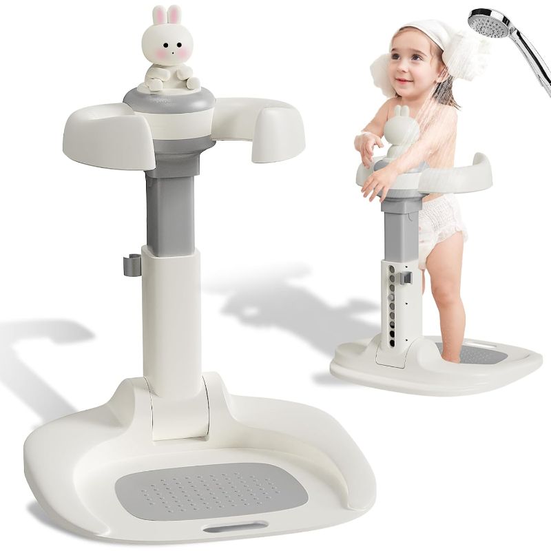 Photo 1 of Adjustable Baby Shower Stand with Anti-Slip Base, Baby Bath With Stand, 6-36 Months Toddler Shower Standing Support, Bath Shower Standing Support, Easy Setup, Safe Design (Upgraded-Rabbit)

